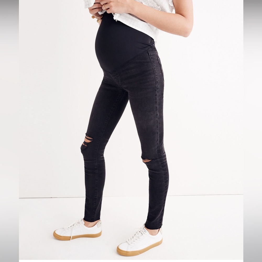 NWT Madewell Over The Belly Skinny Distressed Black Sea Maternity Jeans 29
